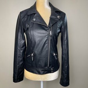Miss Selfie Black Faux Leather Biker Jacket, Small